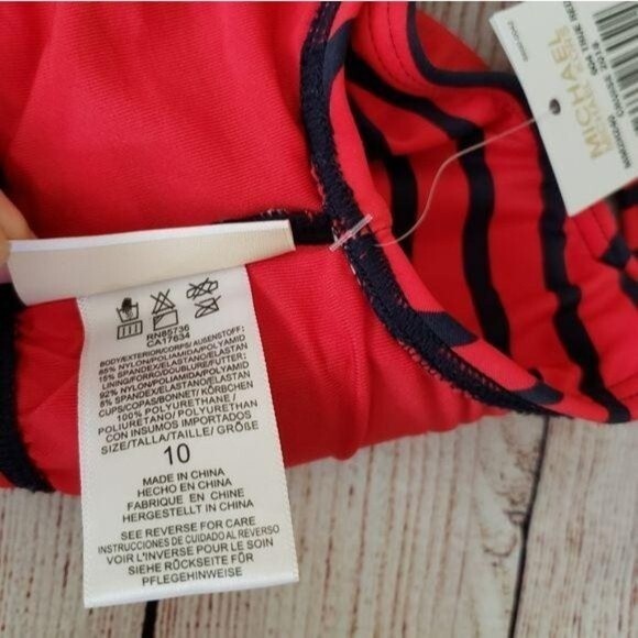 Michael Kors Nautical Stripe Cut Out Chain Accent Monoki Red/Navy Size 10 - Picture 11 of 12